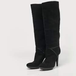 Pre Owned Bottega Veneta Black Suede Knee Length Boots Size 40