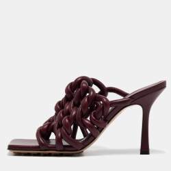 Bottega Veneta Burgundy Leather Stretch Twist Slide Sandals Size 37