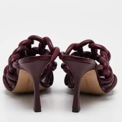 Bottega Veneta Burgundy Leather Stretch Twist Slide Sandals Size 37