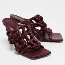 Bottega Veneta Burgundy Leather Stretch Twist Slide Sandals Size 37