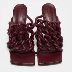 Bottega Veneta Burgundy Leather Stretch Twist Slide Sandals Size 37