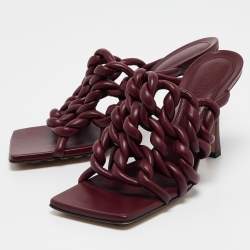 Bottega Veneta Burgundy Leather Stretch Twist Slide Sandals Size 37