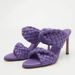 مملوكة مسبقًا Bottega Veneta Purple Woven Leather Slide Sandals Size 38
