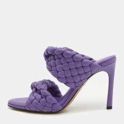 مملوكة مسبقًا Bottega Veneta Purple Woven Leather Slide Sandals Size 38