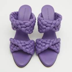 مملوكة مسبقًا Bottega Veneta Purple Woven Leather Slide Sandals Size 38