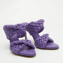 مملوكة مسبقًا Bottega Veneta Purple Woven Leather Slide Sandals Size 38