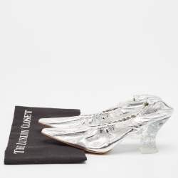 Bottega Veneta Silver Leather Glitter Plexiglass Almond Pumps Size 37