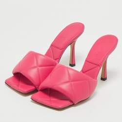 Bottega Veneta Pink Quilted Leather Lido Slide Sandals Size 39