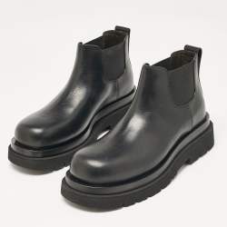 Bottega Veneta Black Leather Lug Chelsea Ankle Boots Size 41