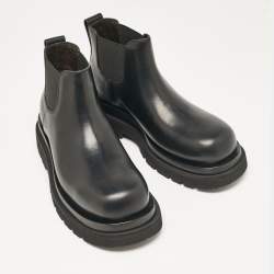 Bottega Veneta Black Leather Lug Chelsea Ankle Boots Size 41