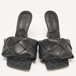 Bottega Veneta Black Woven Leather Lido Slide Sandals Size 35