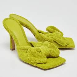 Bottega Veneta Green Terry Fabric Bow Slide Sandals Size 39
