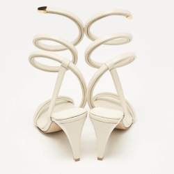 Bottega Veneta White Leather Spiral Ankle Wrap Sandals Size 39