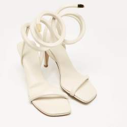 Bottega Veneta White Leather Spiral Ankle Wrap Sandals Size 39