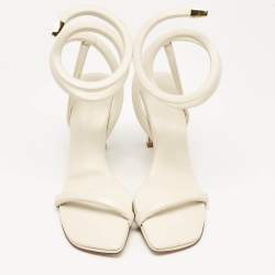 Bottega Veneta White Leather Spiral Ankle Wrap Sandals Size 39