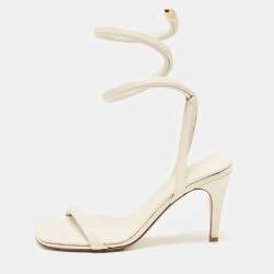 Bottega Veneta White Leather Spiral Ankle Wrap Sandals Size 39