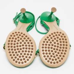 Pre Owned Bottega Veneta Green Leather Dot Embellished Leather Sandals Size 36