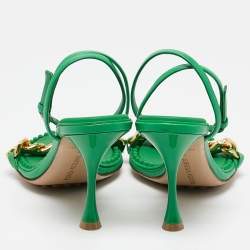 Pre Owned Bottega Veneta Green Leather Dot Embellished Leather Sandals Size 36