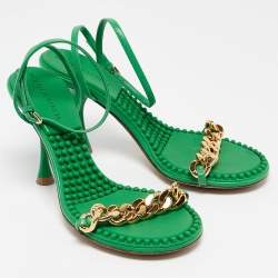 Pre Owned Bottega Veneta Green Leather Dot Embellished Leather Sandals Size 36