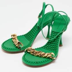 Pre Owned Bottega Veneta Green Leather Dot Embellished Leather Sandals Size 36