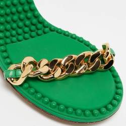 Pre Owned Bottega Veneta Green Leather Dot Embellished Leather Sandals Size 36