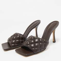 Pre Owned Bottega Veneta Brown Padded Leather Lido Slide Sandals Size 41