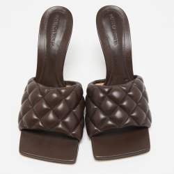 Pre Owned Bottega Veneta Brown Padded Leather Lido Slide Sandals Size 41