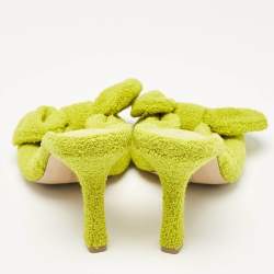 Pre Owned Bottega Veneta Green Terry Fabric Bow Slide Sandals Size 38