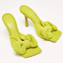 Pre Owned Bottega Veneta Green Terry Fabric Bow Slide Sandals Size 38