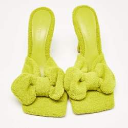 Pre Owned Bottega Veneta Green Terry Fabric Bow Slide Sandals Size 38