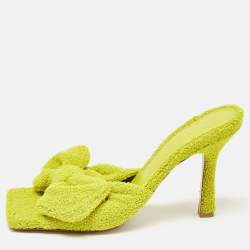 Pre Owned Bottega Veneta Green Terry Fabric Bow Slide Sandals Size 38