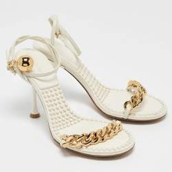 Bottega Veneta White Leather Dot Ankle Strap Sandals Size 38