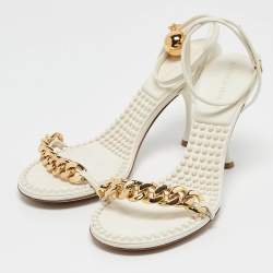 Bottega Veneta White Leather Dot Ankle Strap Sandals Size 38