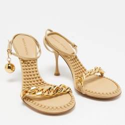 Bottega Veneta Beige Leather Dot Ankle Strap Sandals Size 38.5