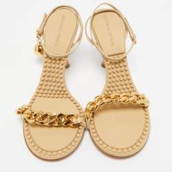 Bottega Veneta Beige Leather Dot Ankle Strap Sandals Size 38.5