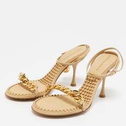 Bottega Veneta Beige Leather Dot Ankle Strap Sandals Size 38.5