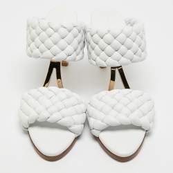 Bottega Veneta White Intrecciato Leather Lido Slide Sandals Size 36.5