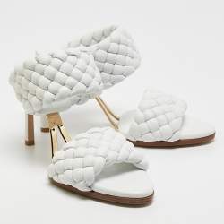 Bottega Veneta White Intrecciato Leather Lido Slide Sandals Size 36.5