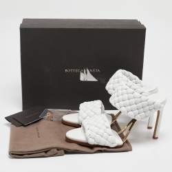 Bottega Veneta White Intrecciato Leather Lido Slide Sandals Size 36.5