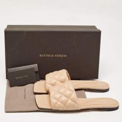 Pre Owned Bottega Veneta Beige Quilted Leather Lido Flat Slides Size 38