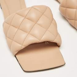 Pre Owned Bottega Veneta Beige Quilted Leather Lido Flat Slides Size 38