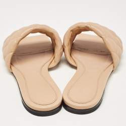 Pre Owned Bottega Veneta Beige Quilted Leather Lido Flat Slides Size 38
