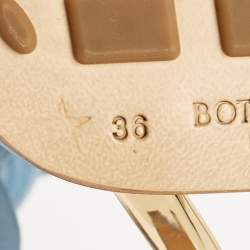 Pre Owned Bottega Veneta Light Blue Intreciato Leather and Metal The Curve Slide Sandals Size 36