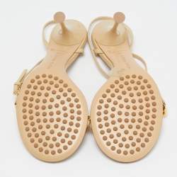 Bottega Veneta Beige Leather Dot Ankle Strap Sandals Size 40