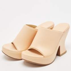 Pre Owned Bottega Veneta Beige Leather Slide Sandals Size 38