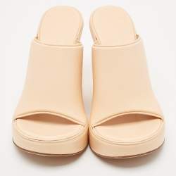 Pre Owned Bottega Veneta Beige Leather Slide Sandals Size 38