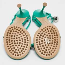 Bottega Veneta Green Leather Dot Ankle Strap Sandals Size 41