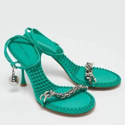 Bottega Veneta Green Leather Dot Ankle Strap Sandals Size 41