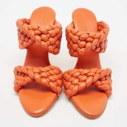 Bottega Veneta Orange Intrecciato Leather Curve Slide Sandals Size 39