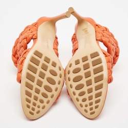 Bottega Veneta Orange Intrecciato Leather Curve Slide Sandals Size 39
